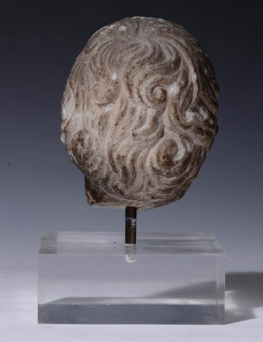 Testa di Fanciullo. Marmo Scolpito. Arte Italiana del XV-XVI Secolo