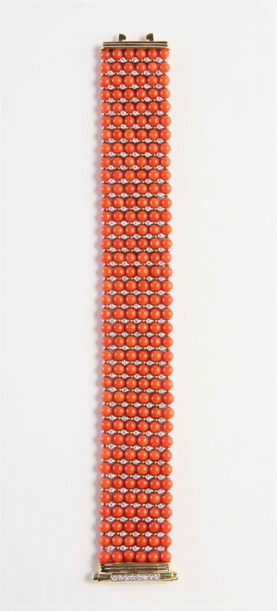Bracciale con Corallo Mediterraneo e Diamanti per Ct 1,73