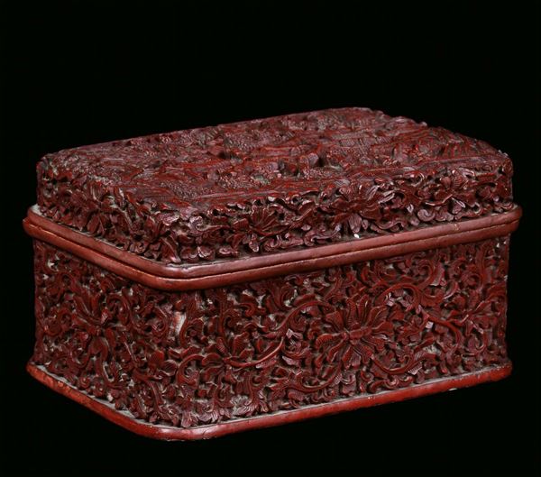 A red lacquer casket decorated with vegetable and floral motives, China, Qing Dynasty, 19th century