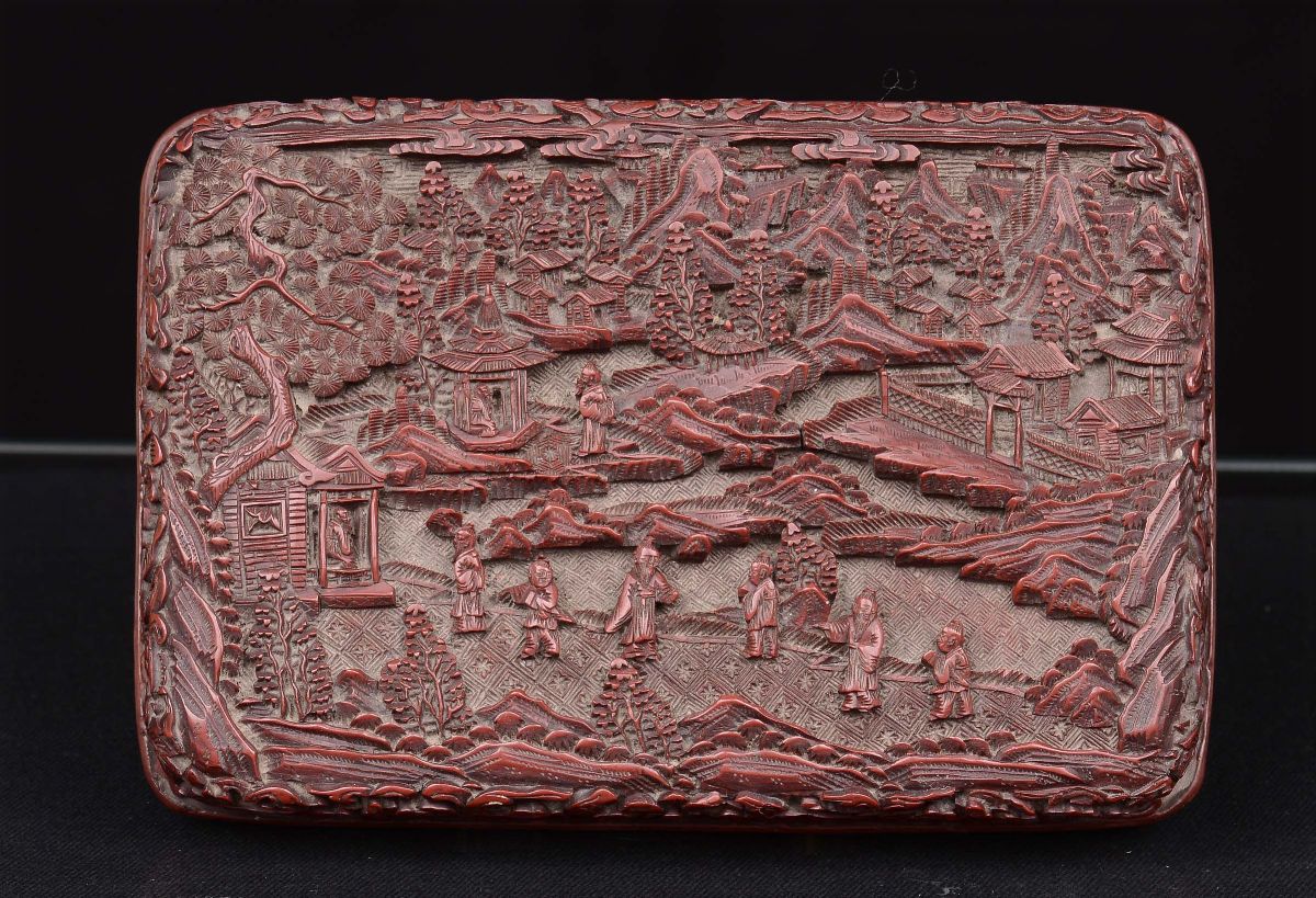 Cofanetto in Lacca Rossa Decorato a Motivo Vegetale e Floreale, Cina, Dinastia Qing, XIX Secolo