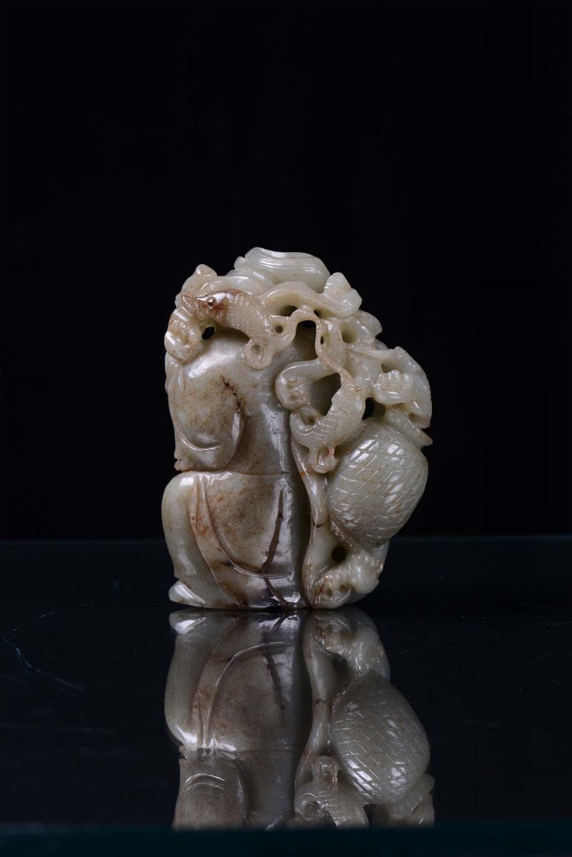 Saggio Seduto in Giada Celadon, Cina, Dianstia Qing, XIX Secolo