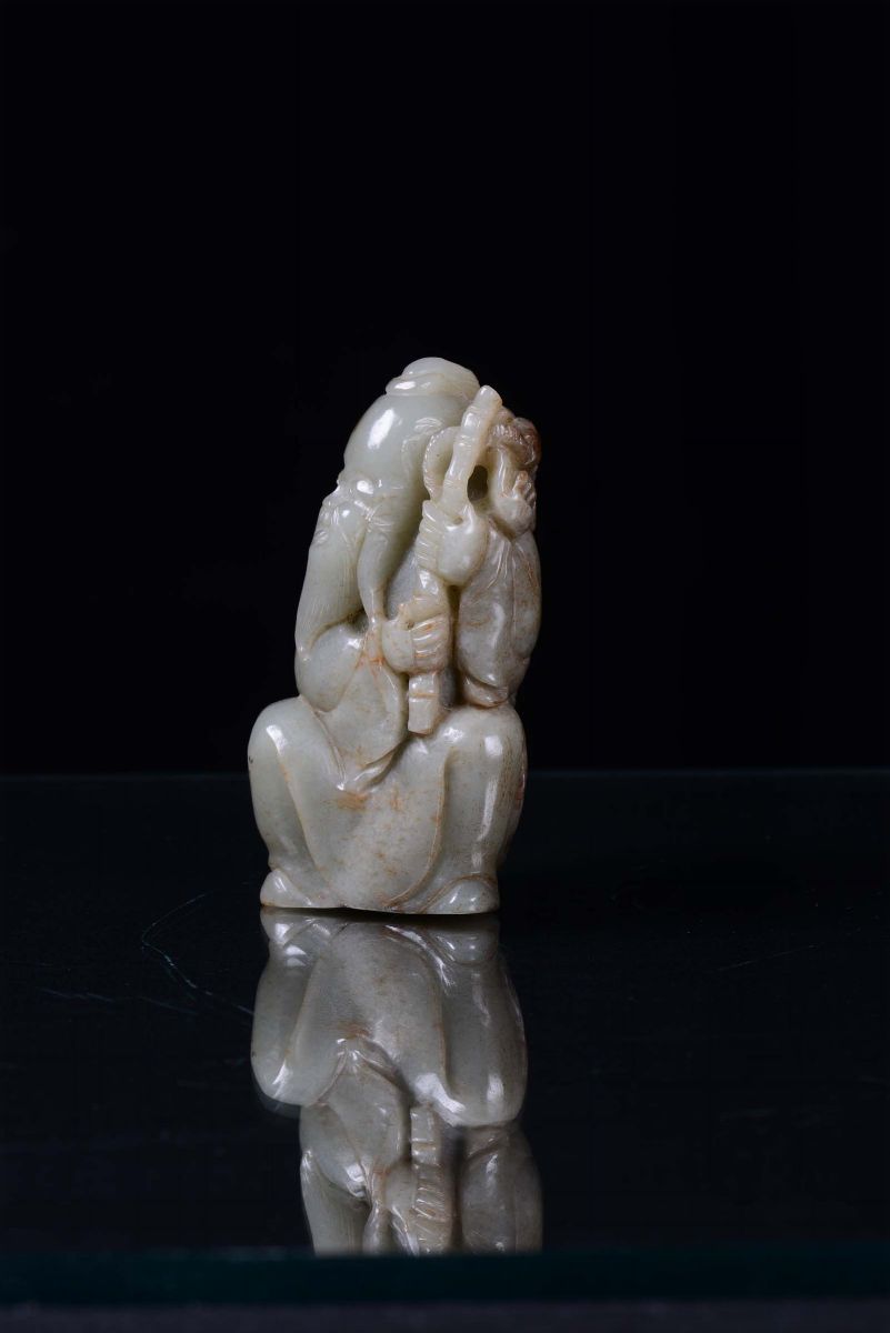 Saggio Seduto in Giada Celadon, Cina, Dianstia Qing, XIX Secolo