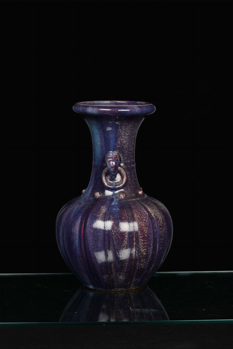 Vaso in Ceramica Flambè a Forma di Zucca, Cina, Dinastia Qing, XIX Secolo