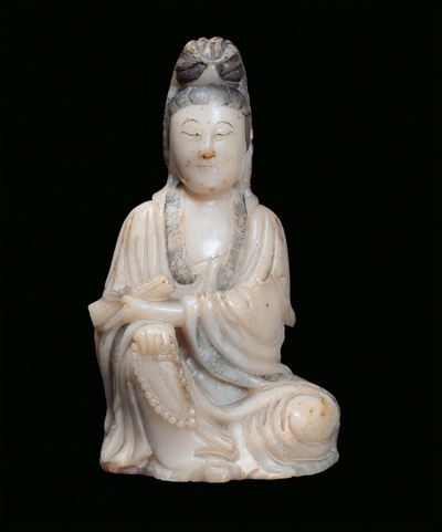 Guanyin Seduta in Pietra Saponaria, Cina, Dinastia Qing, XIX Secolo