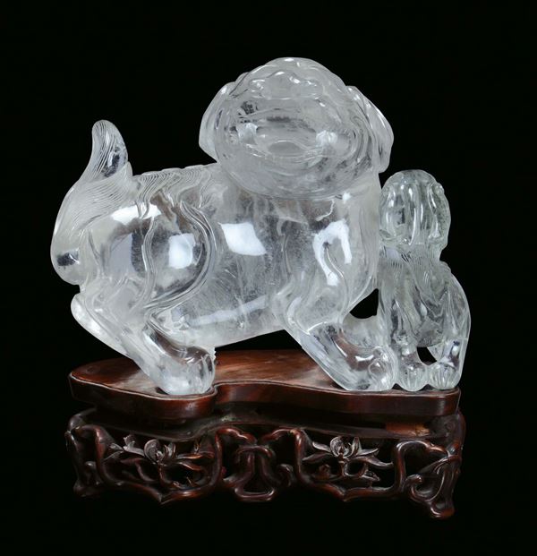 A rock crystal group representing Pho dogs with puppet, China, Qing Dynasty,  19th century