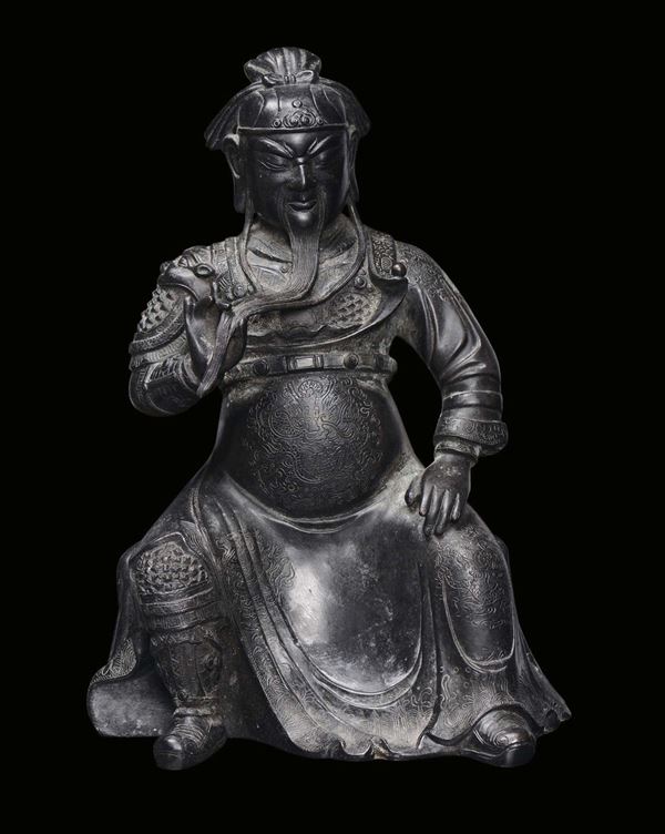 Guerriero in bronzo a patina scura, Cina, Dinastia Ming, XVII secolo