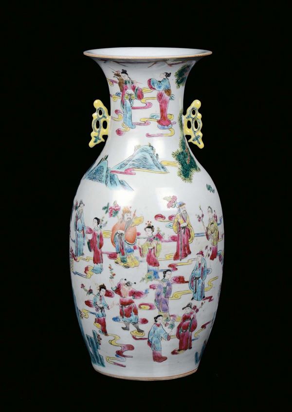 A Famille-Rose porcelain vase, China, Qing Dynasty, late19th century. Polychrome decoration with figures