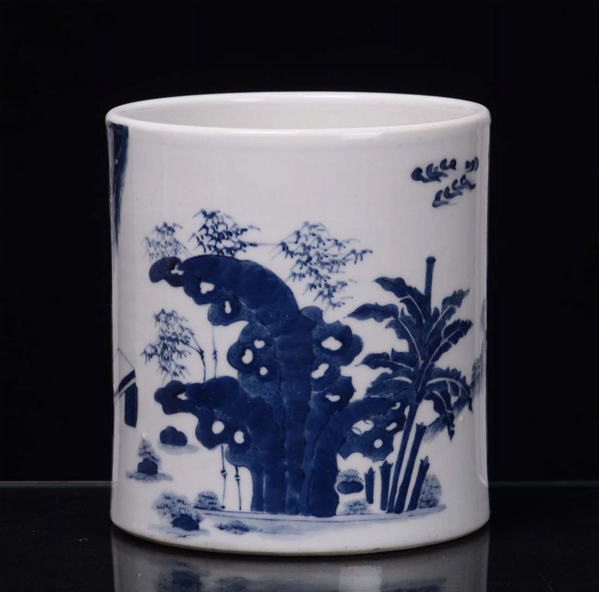 Vaso Portapennelli in Porcellana Bianca e Blu, Cina XX Secolo