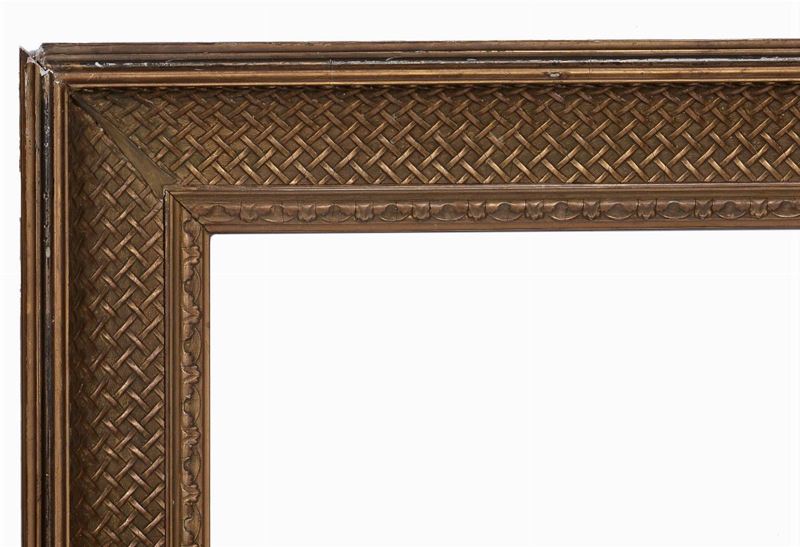 Cornice dorata con motivo a canestro intrecciato, XIX secolo  - Auction Antique Frames from 16th to 19th century - Cambi Casa d'Aste