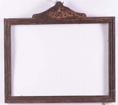 Cornicetta in Legno Naturale con Cimasa Intagliata, XIX Secolo
