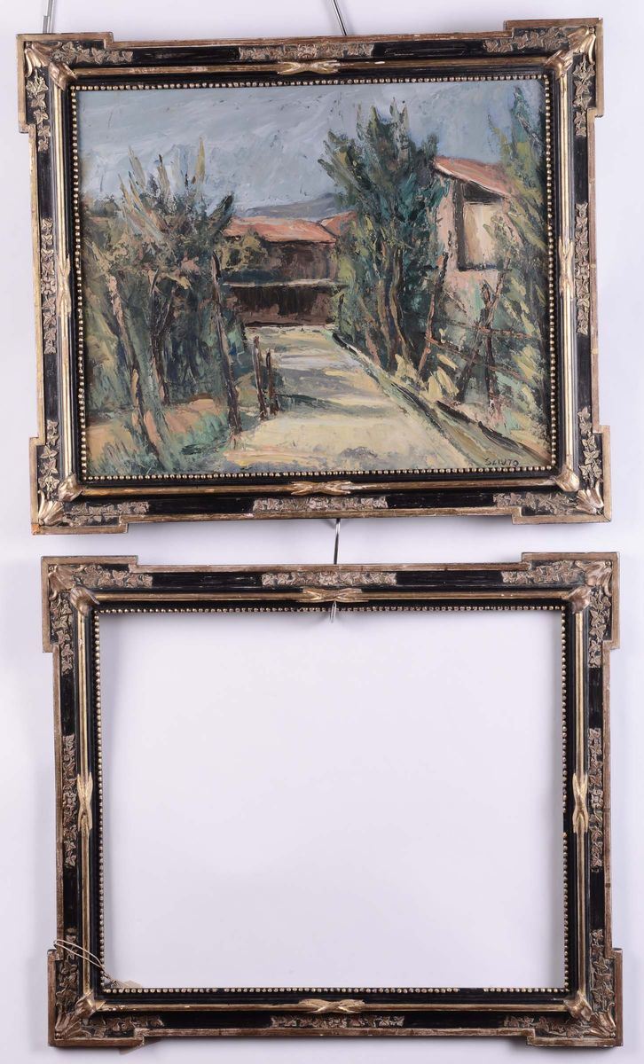 Coppia di cornici con angoli mistilinei in lacca nera, XIX secolo  - Auction Antique Frames from 16th to 19th century - Cambi Casa d'Aste