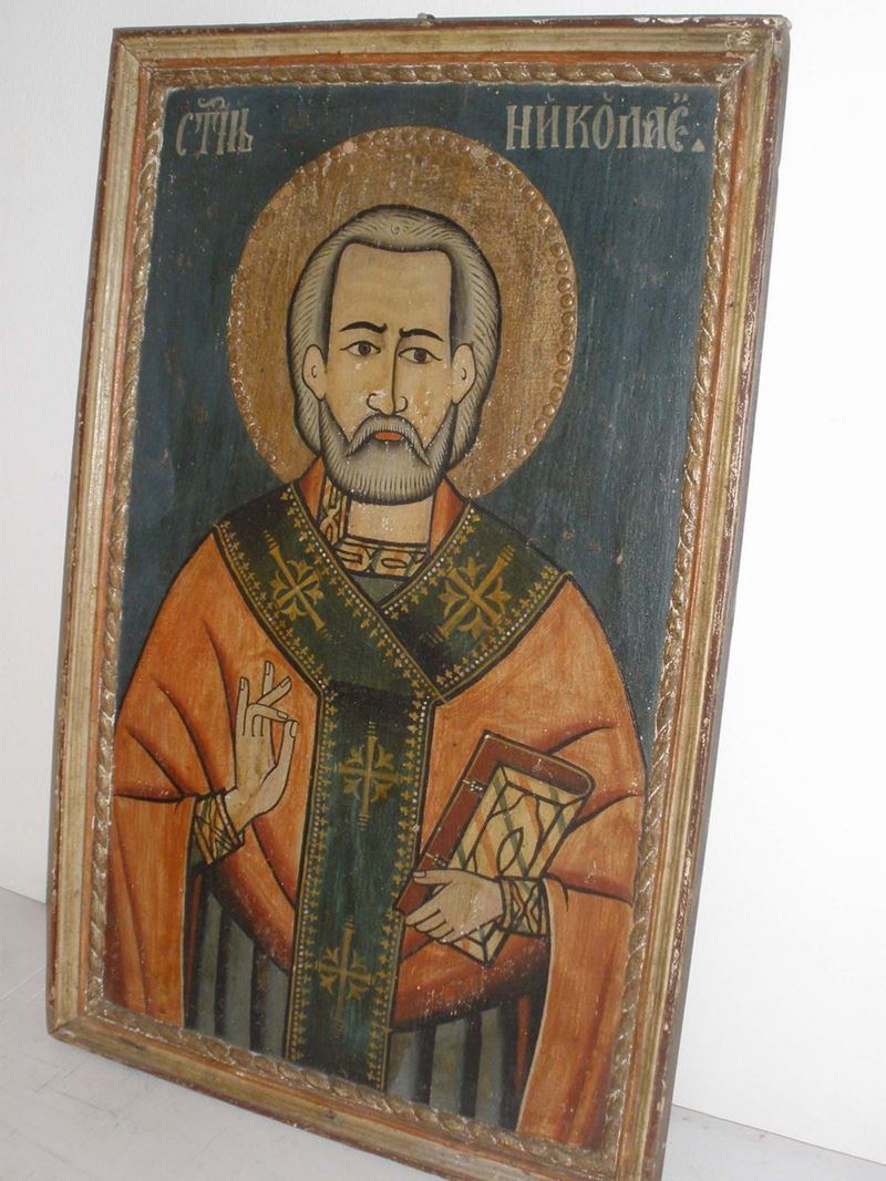 Icona raffigurante Santo benedicente, XIX secolo  - Asta Arredi e Oggetti d'Arte da Importanti Collezioni Private - Cambi Casa d'Aste