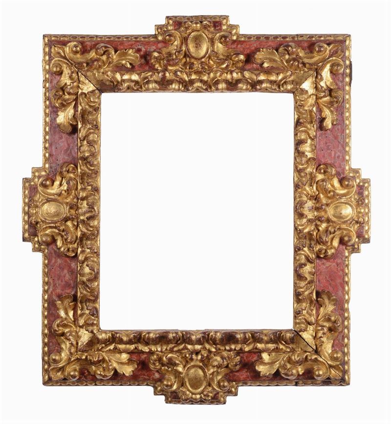 Bella cornice a fascia piatta dorata e marmorizzata, XVII secolo  - Auction Antique Frames from 16th to 19th century - Cambi Casa d'Aste