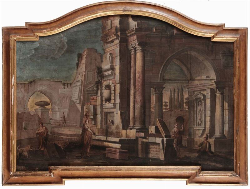 Pietro Paltronieri il Mirandolese (Mirandola 1673- Bologna 1741), cerchia di Architetture con figure  - Asta Dipinti Antichi - II - Cambi Casa d'Aste