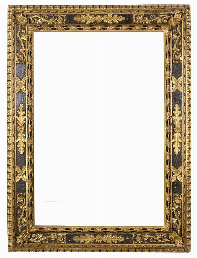Cornice a cassetta laccata a finta tartaruga, Italia Centrale XVII secolo  - Auction Antique Frames from 16th to 19th century - Cambi Casa d'Aste