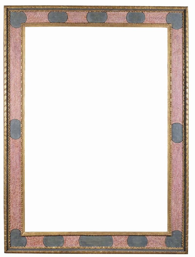 Cornice a cassetta con fondo a finto marmo rosa e azzurro, Toscana XVII secolo  - Auction Antique Frames from 16th to 19th century - Cambi Casa d'Aste