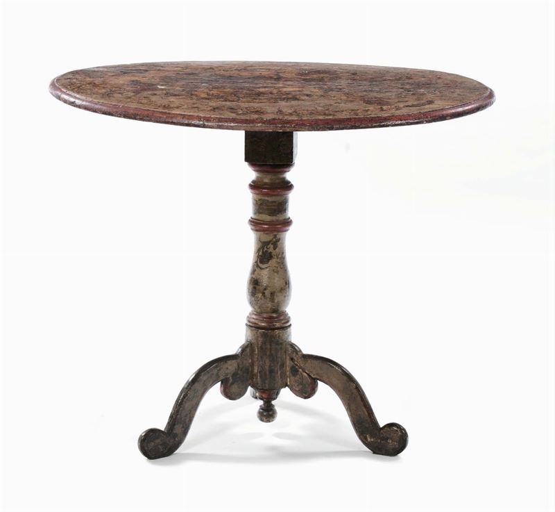Tavolino ovale con piano pieghevole decorato in arte povera, XVIII secolo  - Asta Arredi e Oggetti d'Arte da Importanti Collezioni Private - Cambi Casa d'Aste