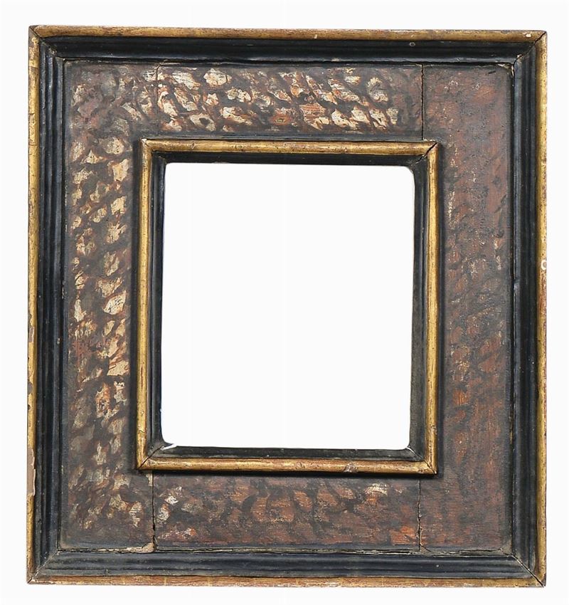 Piccola cornice a cassetta laccata e dorata, XVII secolo  - Auction Antique Frames from 16th to 19th century - Cambi Casa d'Aste