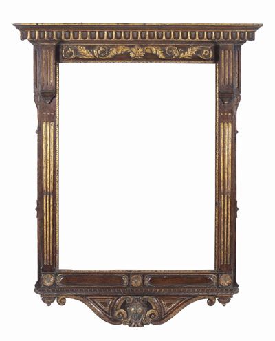 Cornice Ad Anconetta in Legno Naturale Intagliato, XVI Secolo