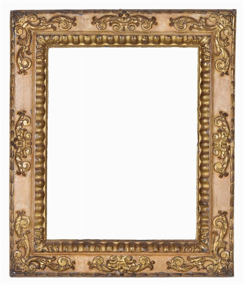 Cornice in pioppo laccata e dorata, Siena XVII secolo  - Auction Antique Frames from 16th to 19th century - Cambi Casa d'Aste