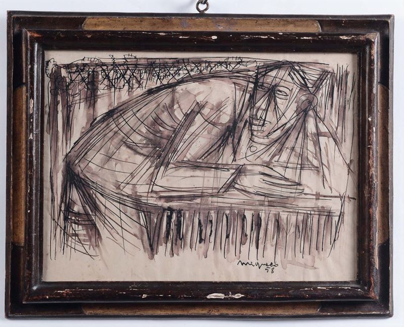 Giuseppe Migneco (1908-1997) Figura di uomo che scrive  - Asta Arredi dalle dimore degli eredi Ercole Marelli e altre provenienze - Cambi Casa d'Aste