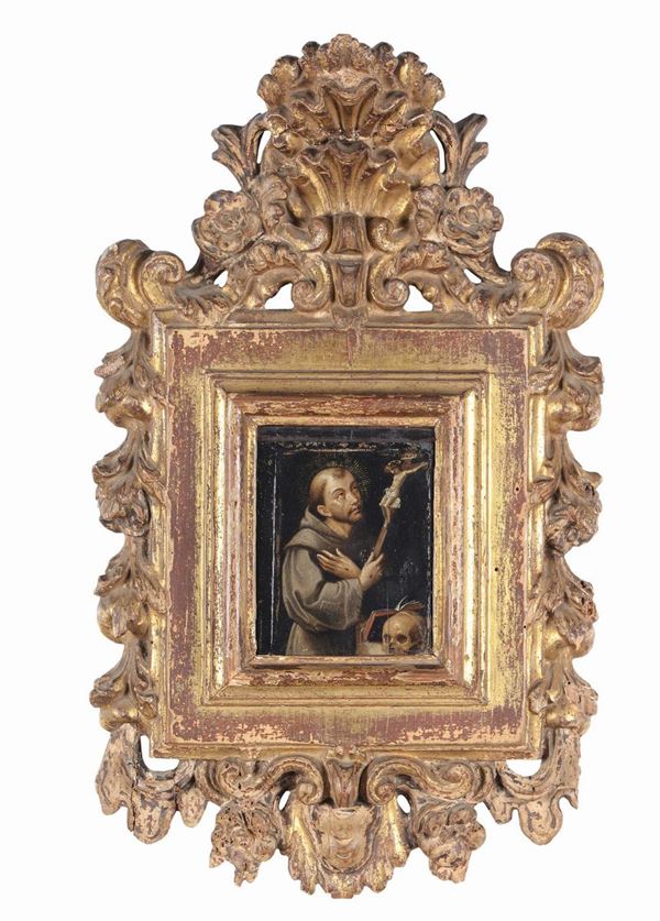 Piccola cornice intagliata e dorata, XVII secolo