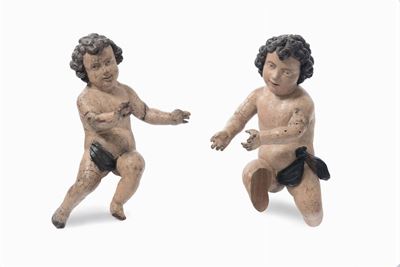 Coppia di Putti in Legno Laccato, XVIII Secolo