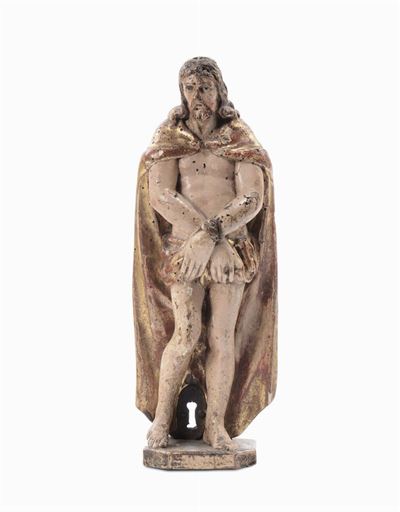 Scultura in Legno Laccato Raffigurante Cristo alla Colonna, XVIII Secolo