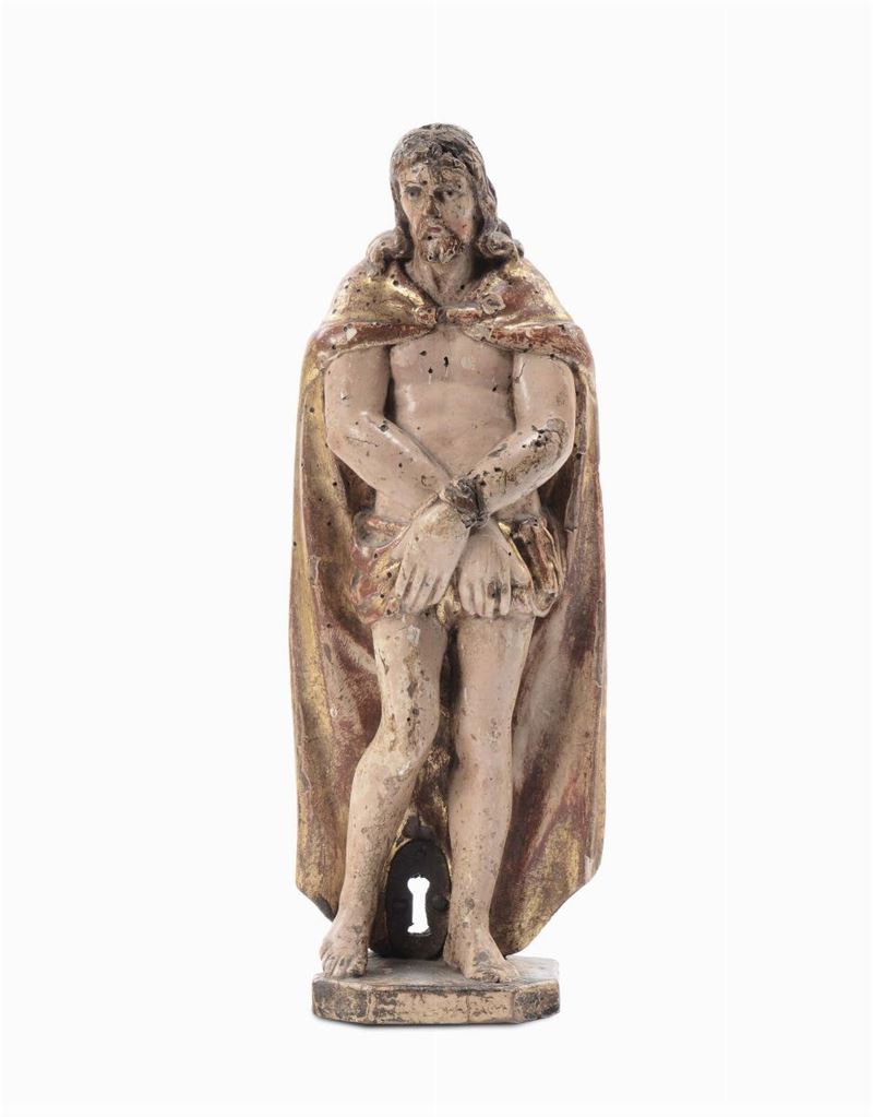 Scultura in legno laccato raffigurante Cristo alla colonna, XVIII secolo  - Asta Arredi e Oggetti d'Arte da Importanti Collezioni Private - Cambi Casa d'Aste