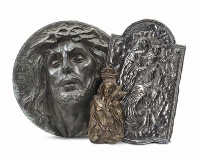 Placca in Rame Sbalzato e Argentato con Madonna con Bambino, XVIII Secolo