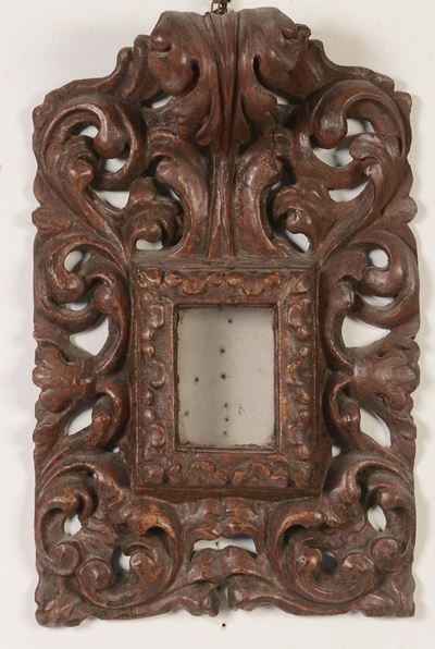 Piccola Cornice a Specchio Intagliata e Laccata, XVIII Secolo