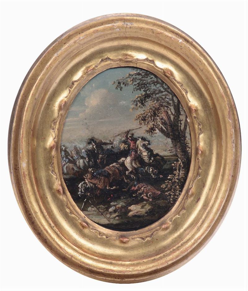 Francesco Graziani, detto Ciccio Napoletano (Napoli 1680- 1730) Battaglia con cavalieri  - Asta Dipinti Antichi - II - Cambi Casa d'Aste
