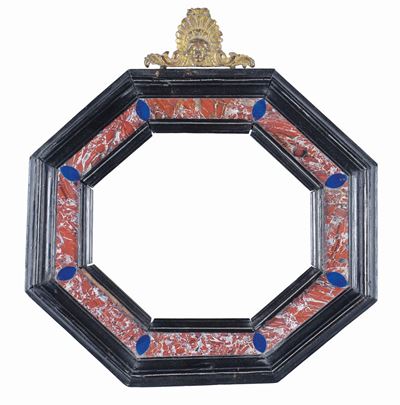 Cornice Ottagonale Ebanizzata con Inserti in Marmo e Pietra Dura, Toscana XVII Secolo