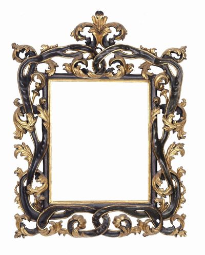 Importante e Rara Cornice Intagliata, Laccata e Dorata, XVIII Secolo