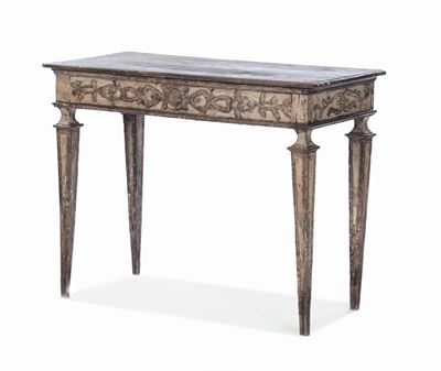 Console Rustica Luigi XVI Laccata a Fondo Chiaro, XIX Secolo