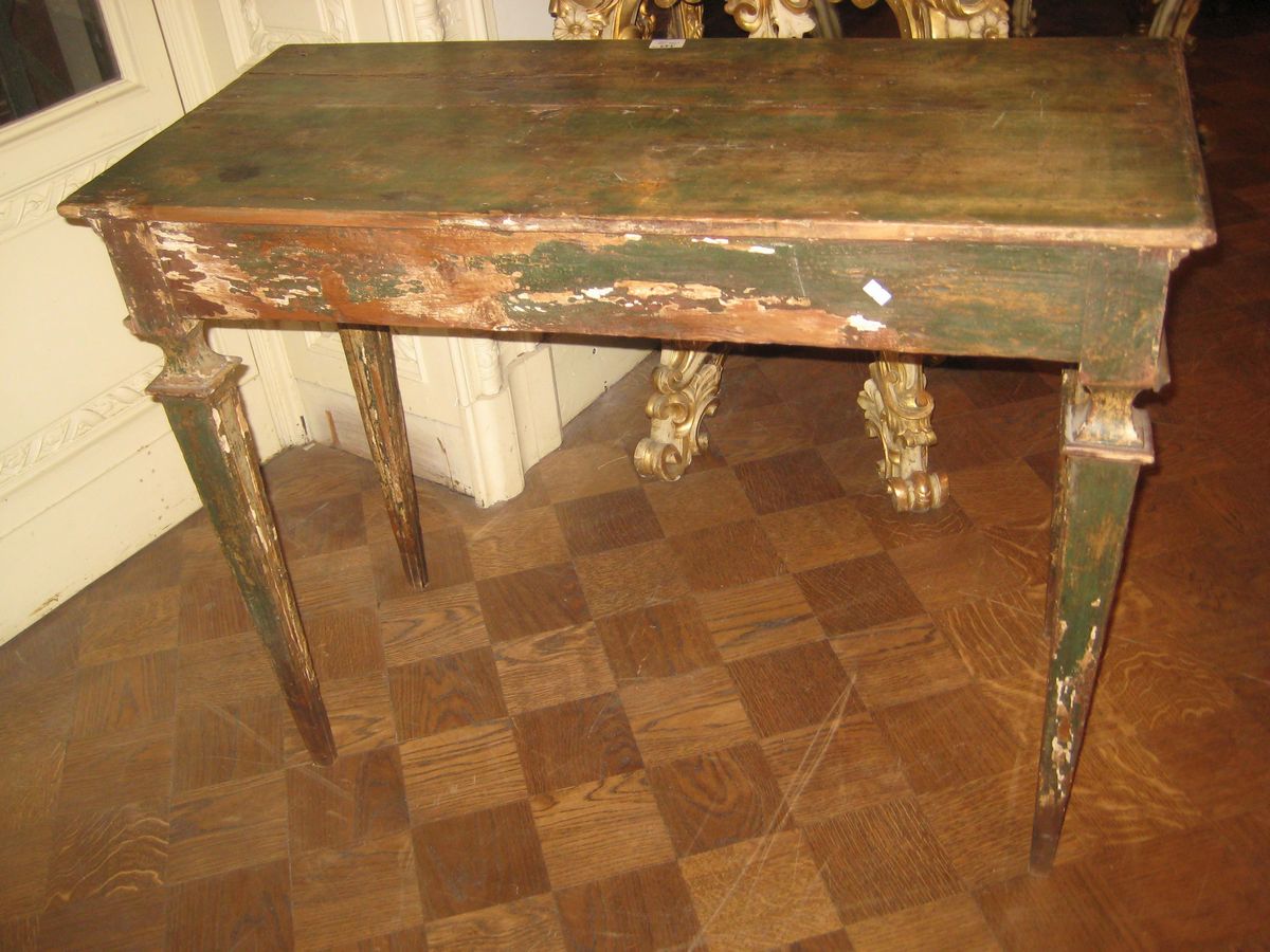 Console Rustica Luigi XVI Laccata a Fondo Chiaro, XIX Secolo