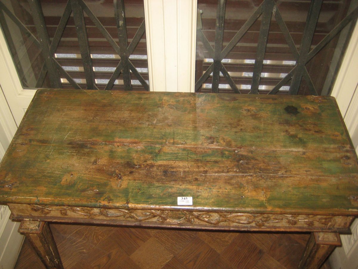 Console Rustica Luigi XVI Laccata a Fondo Chiaro, XIX Secolo