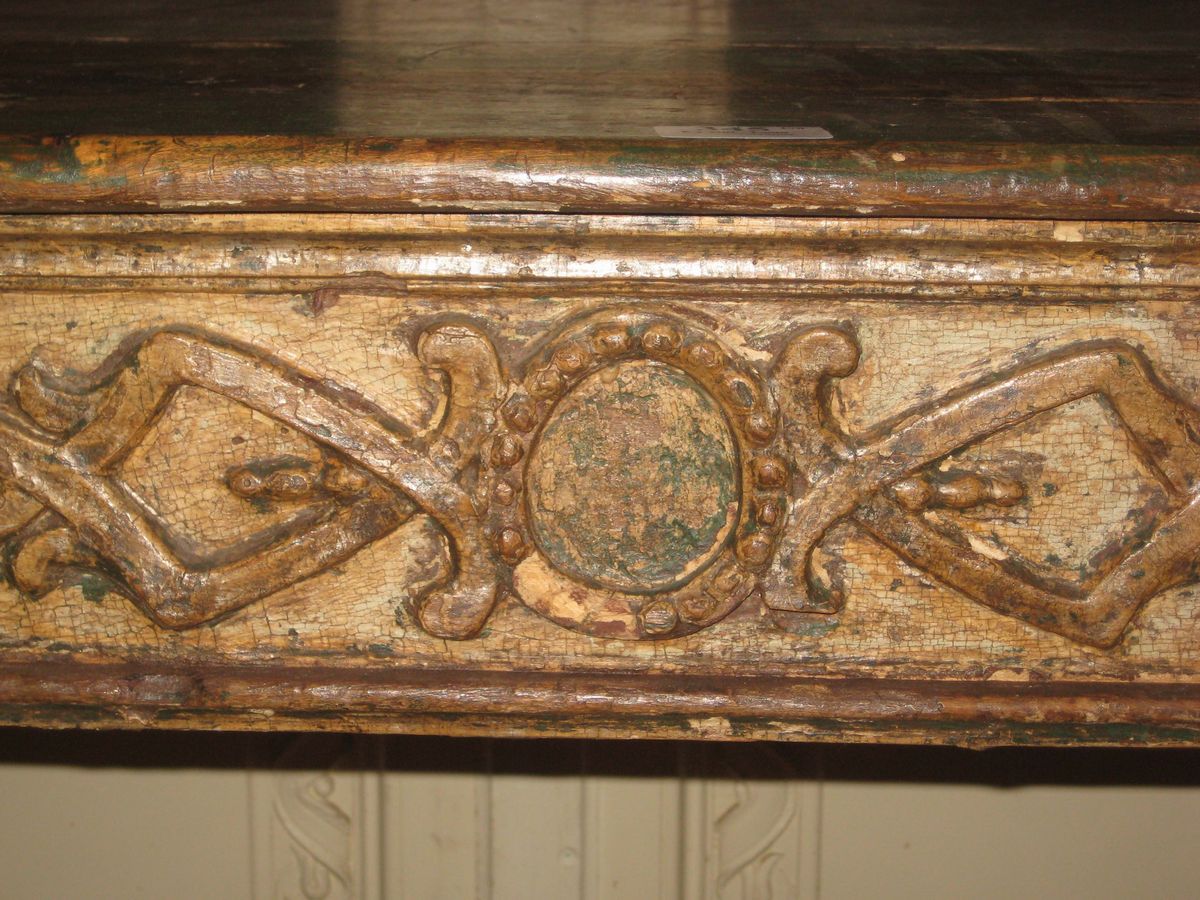 Console Rustica Luigi XVI Laccata a Fondo Chiaro, XIX Secolo