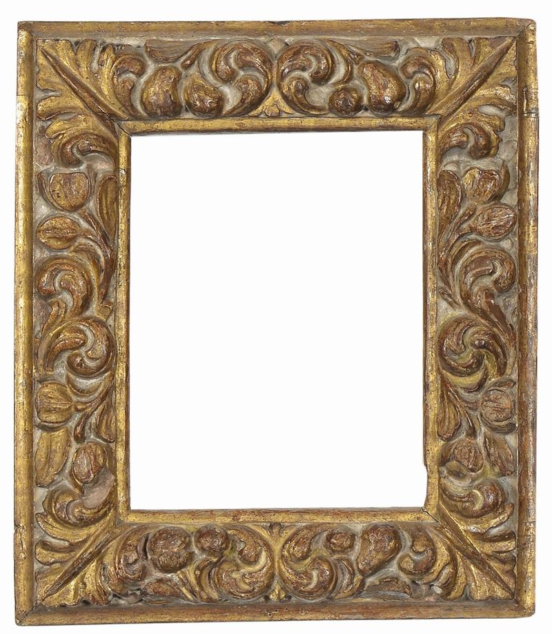 Piccola cornice intagliata e dorata, XVII secolo  - Asta Cornici Antiche dal XVI al XIX secolo - Cambi Casa d'Aste