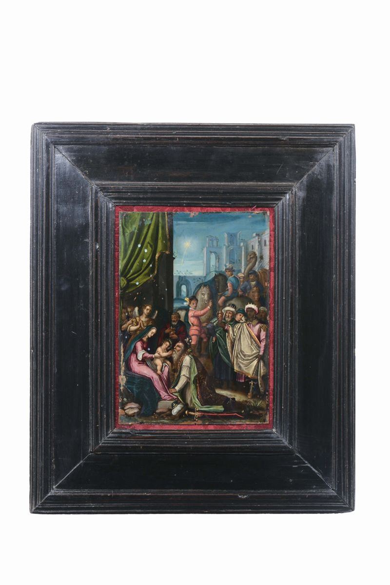 Scuola del XVII secolo Adorazione dei Magi  - Auction Antique Frames from 16th to 19th century - Cambi Casa d'Aste