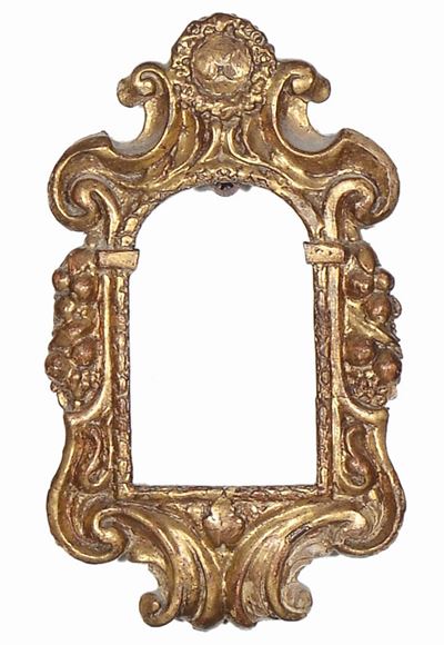 Piccola Cornice Ad Anconetta Intagliata e Dorata, XVIII Secolo