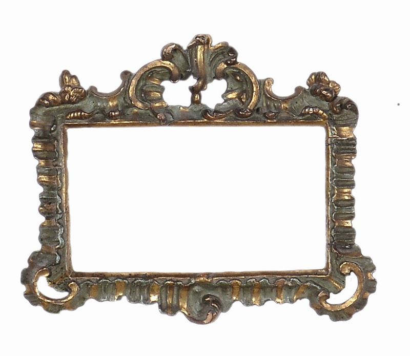 Piccola cornice intagliata, laccata e dorata, XVIII secolo  - Auction Antique Frames from 16th to 19th century - Cambi Casa d'Aste