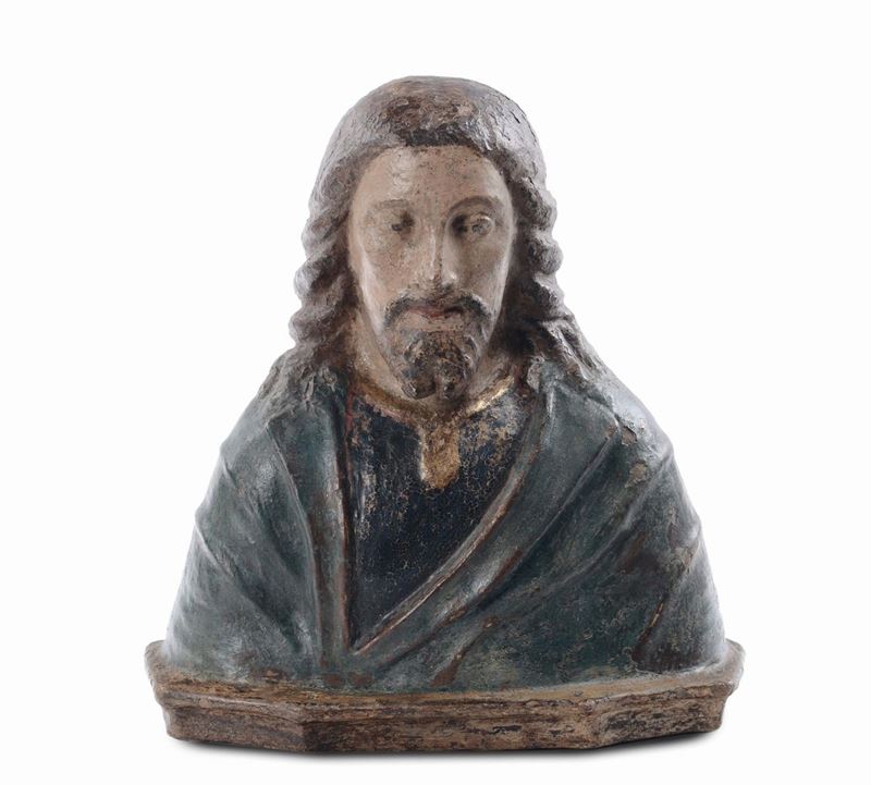 Busto di Cristo in terracotta laccata, XVII-XVIII secolo  - Asta Arredi dalle dimore degli eredi Ercole Marelli e altre provenienze - Cambi Casa d'Aste