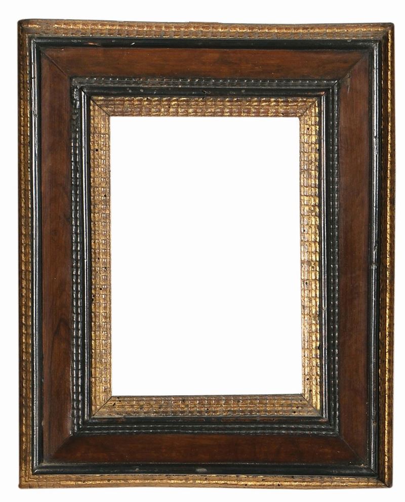Piccola cornice a cassetta parzialmente dorata ed ebanizzata, XVII secolo  - Auction Antique Frames from 16th to 19th century - Cambi Casa d'Aste