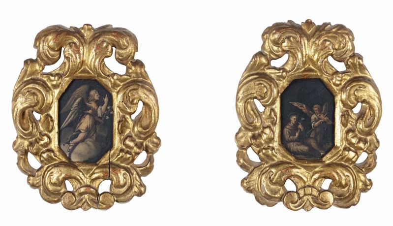 Coppia di cornicette intagliate e dorate, XVII secolo  - Auction Antique Frames from 16th to 19th century - Cambi Casa d'Aste