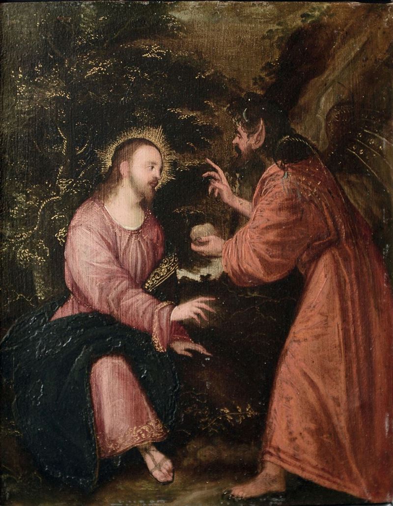 Scuola Fiamminga del XVI secolo Gesù tentato dal demonio  - Auction Old Masters Paintings - II - Cambi Casa d'Aste