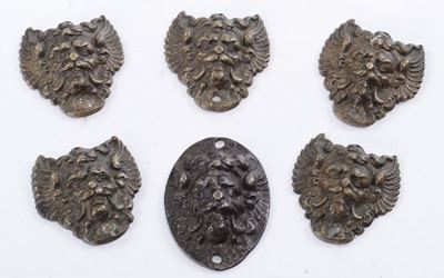 Serie di Sei Placchette in Bronzo Sbalzato a Mascheroni, XVIII Secolo