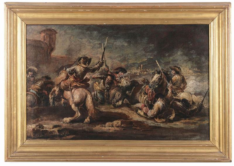 Francesco Simonini (Parma 1686-1755) Battaglia con cavalieri  - Asta Dipinti Antichi - II - Cambi Casa d'Aste