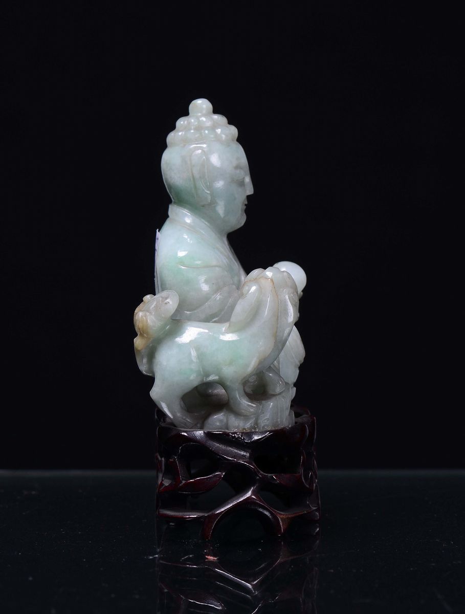 Figura di Saggio con Cane in Giadeite Cina, Dinastia Qing, XIX Secolo