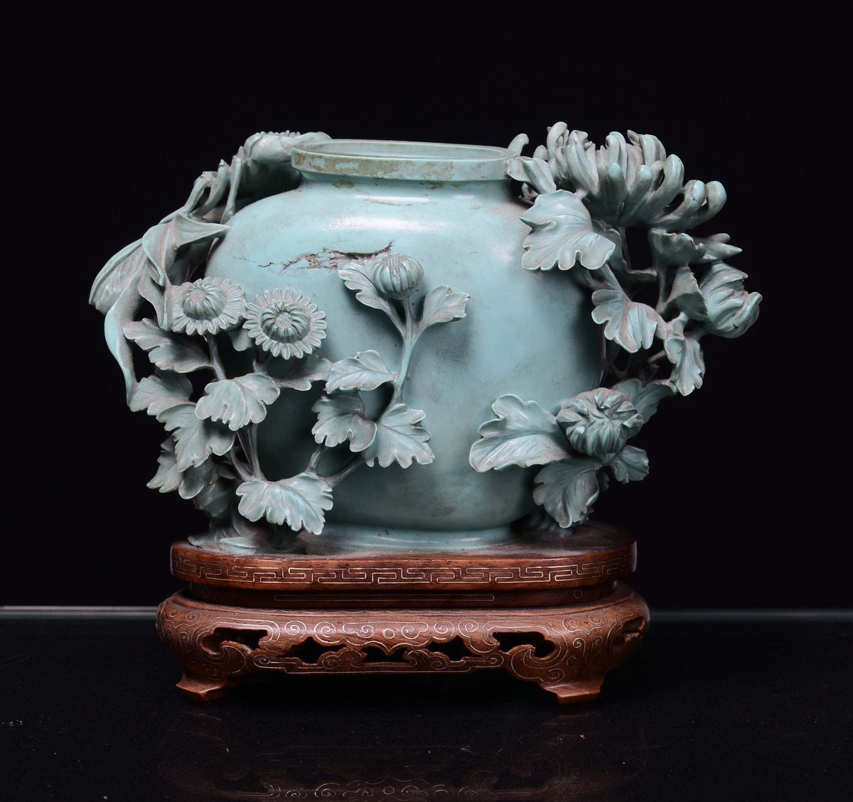 Piccolo Vaso Turchese Decorato con Fiori, Cina, Dinastia Qing, XIX Secolo